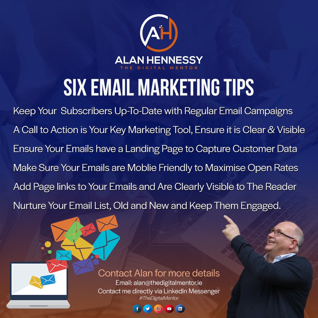 They say Email Marketing is still the best form or communication. I would totally agree with this, because building your lists ensures you keep in contact with your customers or peers Here are 6 Email Marketing Tips to help you stay connected. #EmailMarketing #TheDigitalMentor