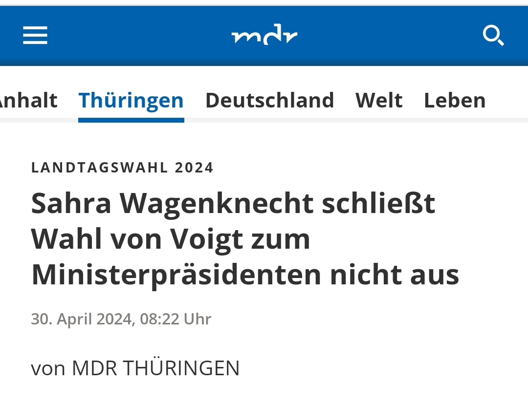 Wer in Thüringen BSW wählt, sollte sich darüber im klaren sein, dass man damit eventuell auch den CDU Kanditaten Voigt unterstützt. #Wagenknecht.