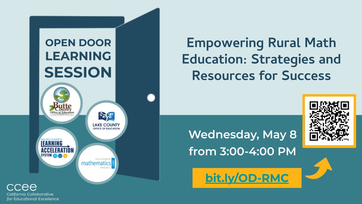 Excited to announce our upcoming #opendoor session on May 8th, 3-4pm, focusing on California’s new Mathematics Framework adoption! Led by the Rural Math Collaborative (RMC), we'll explore strategies for accelerating math learning in rural LEAs. Learn about their new CMP-developed…