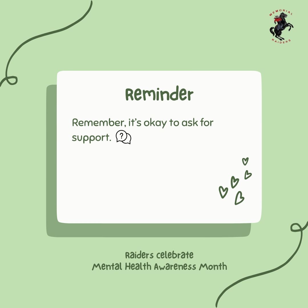 🌟 May is Mental Health Awareness Month! ❤️💬 Remember, it's okay to ask for support when you need it. Whether from friends, family, or professionals, reaching out is a brave step towards healing &amp; resilience. You're never alone in the Raider family! 💙 #WeAreMMS #RaiderNation