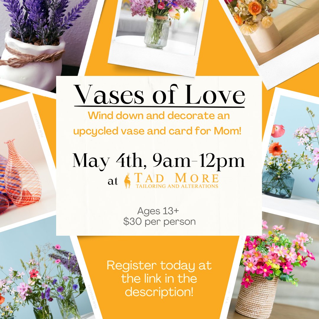 Need some inspiration in showing mom your appreciation? Register for Tad More’s Mother’s Day crafting event! Craft vases & cards with the guidance of Lizzie Menz. For information & registration, follow this link: hubs.ly/Q02sr2f_0 #rockfordIL #mothersday #diymothersday