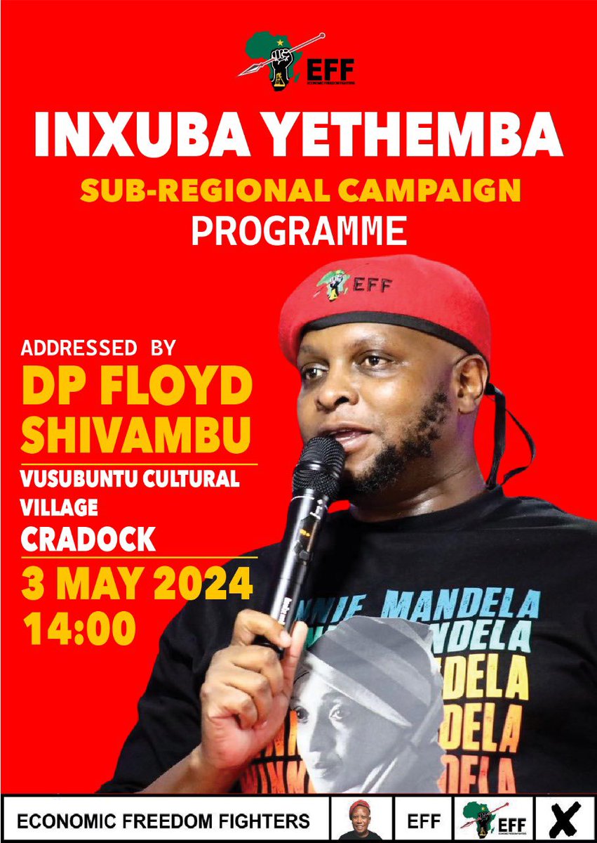 EFF Deputy President @FloydShivambu will address the EFF ground-forces and volunteers in the Subregional programmes in Inxuba Yethemba, Chris Hani Region. The EFF is on a campaign trail across Eastern Cape to ensure that no voter is left behind. #VukaVelaVotaEFF #VoteEFF