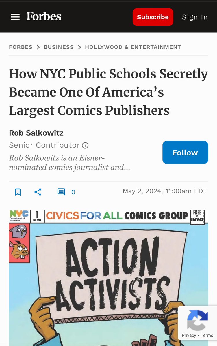 A fantastic article from @robsalk about @NYCSchools’ Civics For All Comics Group in today’s @Forbes! We are one of the Top 10 comics publishers in the country! forbes.com/sites/robsalko…