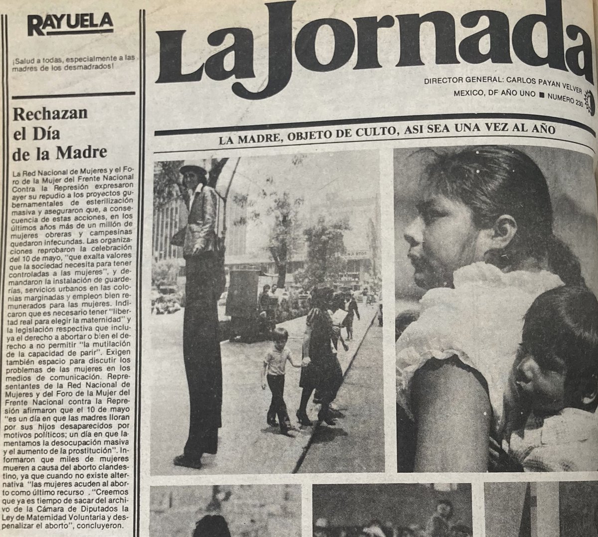 En 1985, más de un millón de obreras y campesinas quedaron infecundadas debido a proyectos gubernamentales de esterilización masiva.
#PrimerasPlanas
@lajornadaonline, 11 de mayo de 1985, Biblioteca-Hemeroteca Ignacio Cubas.