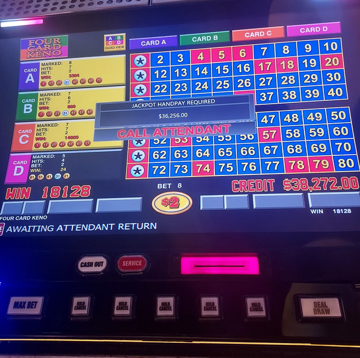 Nothing better than betting $16 on 4 Card Keno and getting a $36,256 cashpay by the casino ✌️ 💸