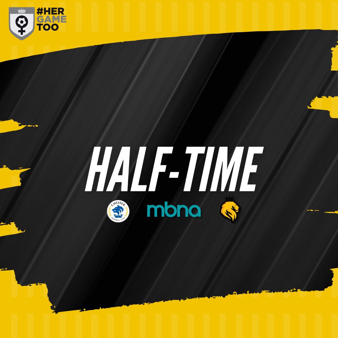 ⌚️ 𝗛𝗔𝗟𝗙-𝗧𝗜𝗠𝗘! 🤩 Half-time in Lostock Gralam, and we have a narrow lead in our favour at the break. Emma Gray rifled us in front, before Northwich equalised minutes later, however Molly Wood ensures we’re in front again. 🟢 1-2 🔵 #NTWCHS | #ChesterFC | #OurClub 🔵⚪️