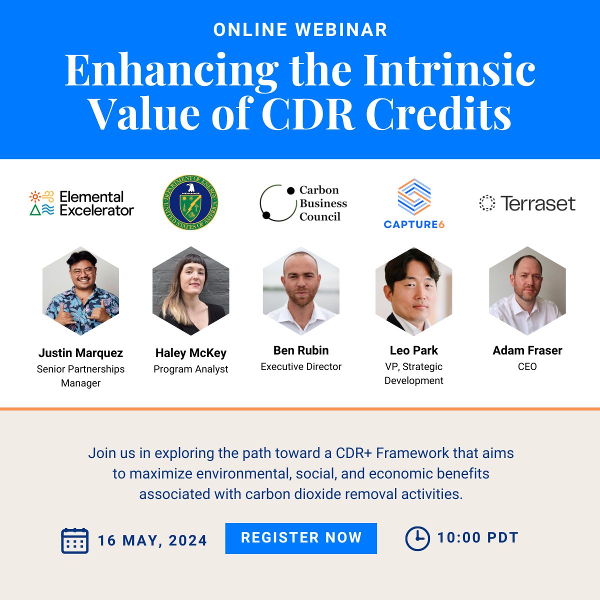 🗓Upcoming Webinar: #CarbonRemoval offers so much more than only removing carbon. 

Looking forward to moderating a webinar on May 16 where we'll deep dive into the many co-benefits of removals, ranging from community benefits to ecological health.

Join: events.teams.microsoft.com/event/e2edd912…