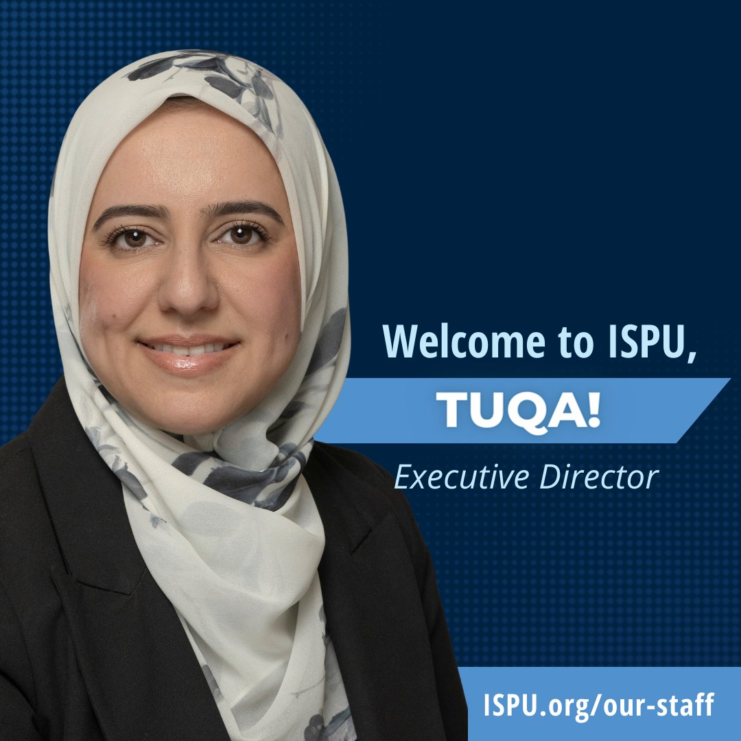 We're thrilled to welcome Tuqa Nusairat, who will begin as ISPU's new Executive Director on May 6. In her role, Tuqa will oversee ISPU's overall leadership, representation, strategy, and growth. Welcome, Tuqa!