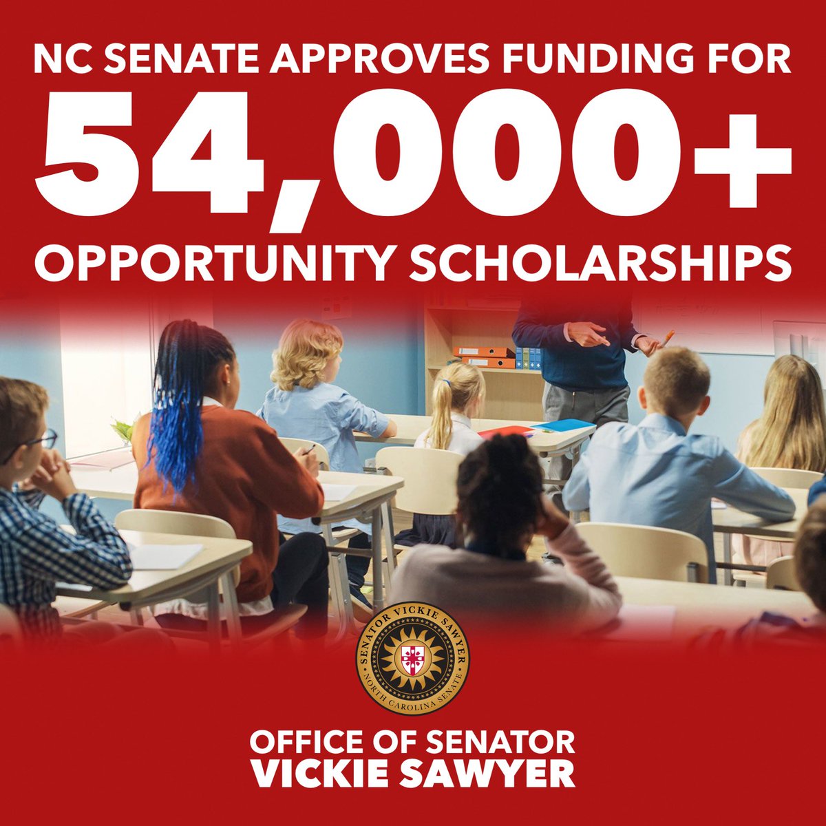 I'm thrilled to share that the #NCGA Senate has just passed HB 823, which clears the waitlists for school choice programs by funding over 54,000 Opportunity Scholarships! This bill is a game-changer, ensuring that every child in our great state can access the school that best