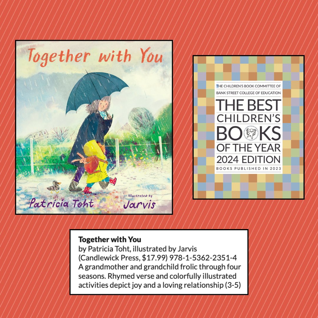 A sweet honor for TOGETHER WITH YOU, and just in time for Mother's Day giving! Thank you @bankstreetedu! @heyimjarvis @BIGPictureBooks @Candlewick