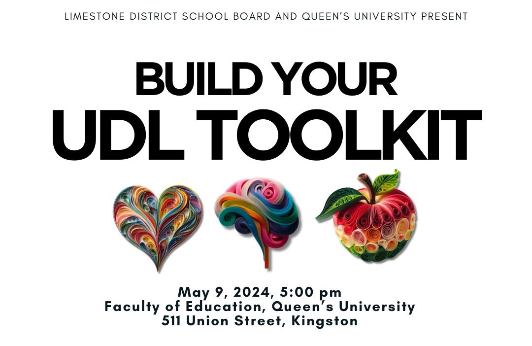 The Faculty of Education and the <a href="/LimestoneDSB/">Limestone District School Board</a> are hosting a workshop to help you build your own UDL toolkit! Come to Duncan McArthur Hall on May 9 at 5 pm to learn practical tools and strategies that can be applied in various settings. educ.queensu.ca/event-build-yo… <a href="/jessilalonde/">Jessi Lalonde_LDSB</a>