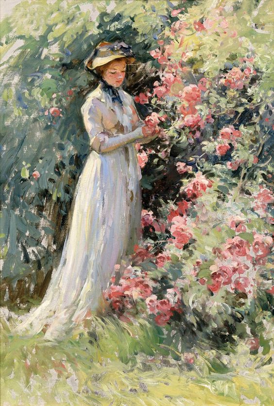 🎨Mabel May Woodward (1877-1945) Woman in White in a Garden