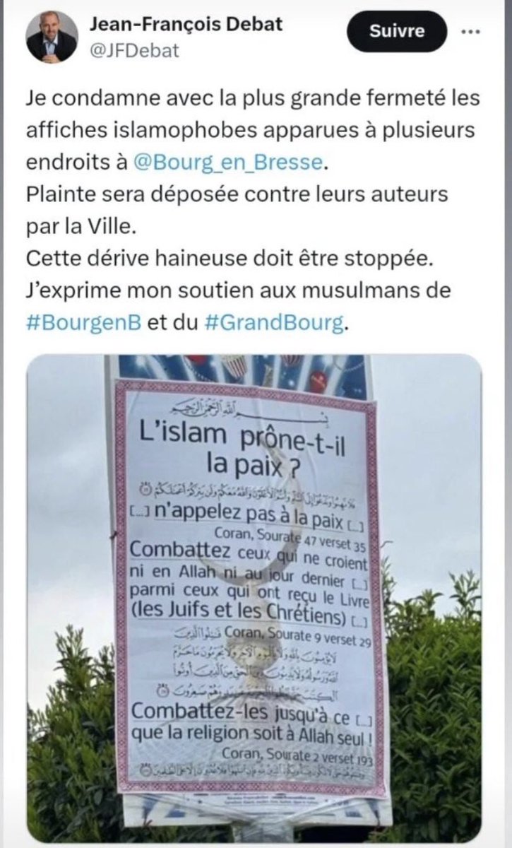 Des affiches islamophobes ont été découvertes à plusieurs endroits de Bourg-en-Bresse. Son maire, Jean-Francois Debat, a annoncé son soutien aux musulmans et le dépôt d’une plainte de la ville contre les auteurs. Le CFCM condamne fermement cet affichage sauvage et haineux et…