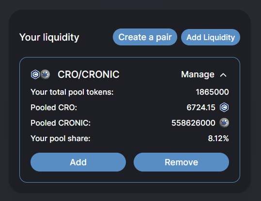 Did you know @EbisusBay has an ongoing incentive for providing at least $1k worth of LP on their DEX? Doing mine while providing some LP for $CRONIC @CRONICCOIN 🔥🔥Shoutout to a real one @DougieFresh1813 💯 #CROfam #Cronos #memecoin #memecoins