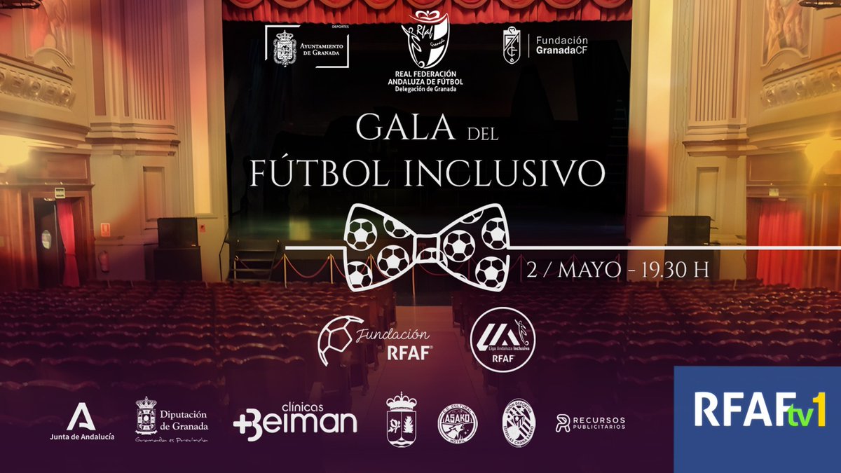 😍 La Gala del Fútbol Inclusivo de Granada está siendo espectacular y emotiva. ¿Te la estás perdiendo? 📺 Conecta con el canal 1 de @RFAF_tv y no pierdas detalle 😉 🎖️Los protagonistas de la #LigaAndaluzaInclusiva están siendo homenajeados en #Granada #ElFútbolEsDeTodos