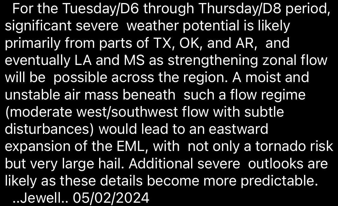 The SPC mentions the potential for significant severe weather from Tuesday to Thursday of next week with both hail & tornado potential. While the main focus is in the Southern US in this discussion, the Midwest should not be exempt from severe potential. #weather #severewx