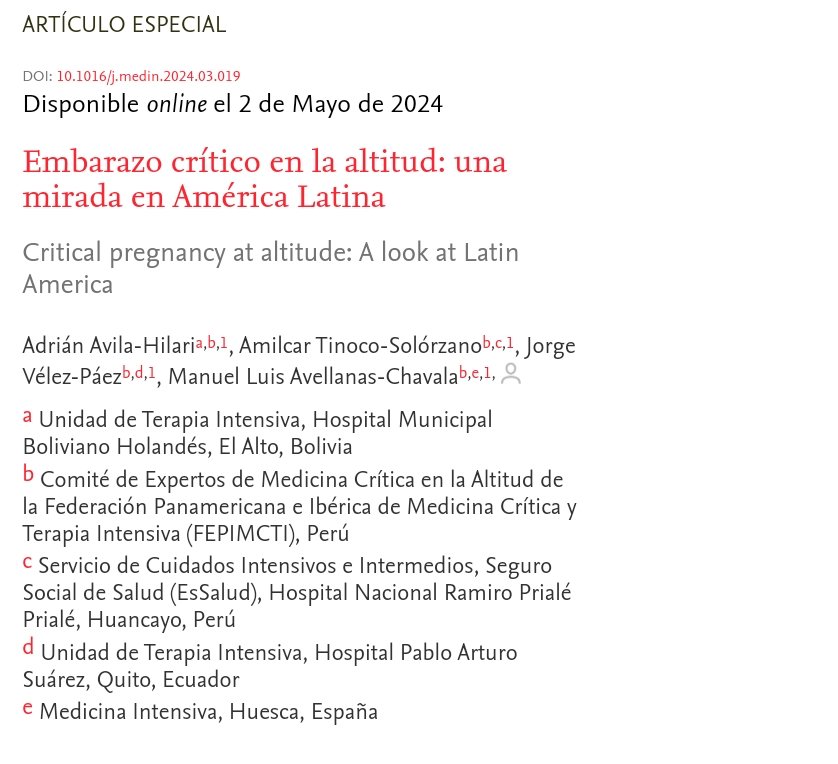 Ya está disponible online el artículo especial sobre 'Embarazo crítico en la altitud: una mirada en América Latina' del Comité de Expertos de Medicina Crítica en la Altitud de la FEPIMCTI. Consúltalo en Medicina Intensiva. medintensiva.org/es-embarazo-cr… #divulgación #ciencia