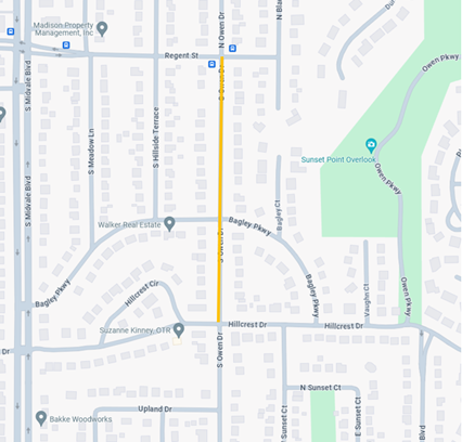 Starting on Monday, May 6, S Owen Dr, between Regent St and Hillcrest Dr, will fully close for reconstruction. Local access will be maintained.

Work is anticipated to conclude September 1.

Learn more: cityofmadison.com/engineering/pr…

#RoadConstruction #RoadClosure