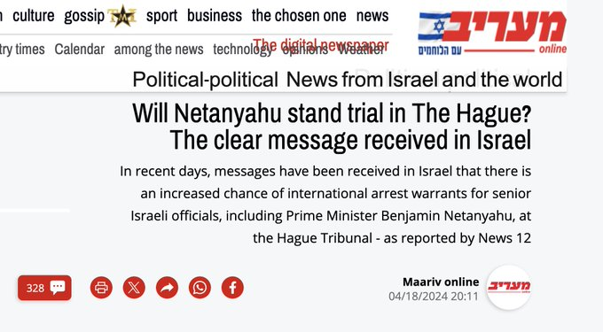 Netanyahu fears prosecution in ICC nbcnews.com/news/world/isr… Who would've though that bombing, butchering, terrorizing, burning, torturing, starving and besieging 2,4 million Gazans for 200 days, and bragging about it constantly with genocidal speeches, would have consequences!?🤔