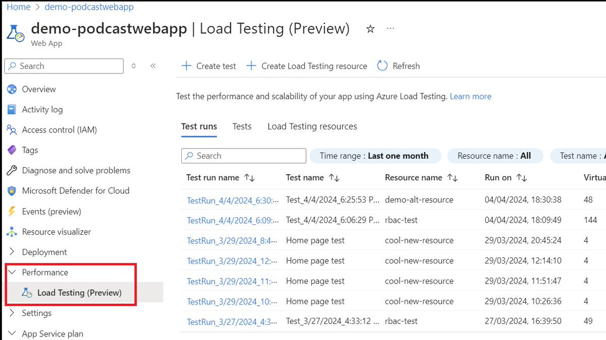 You can now create and run load tests directly from App Service web apps in Azure portal and get started with your performance testing journey in a few clicks. Here's a super-quick 'how to' 📖 msft.it/6015YJjtH