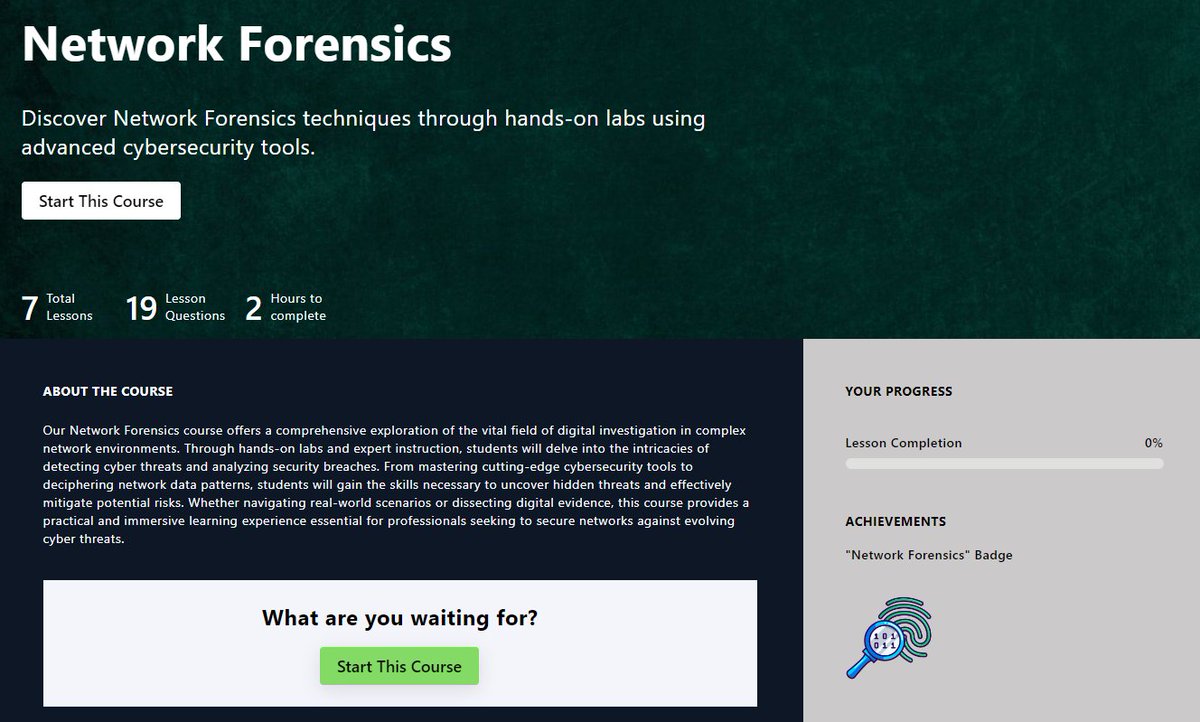 New Course: Network Forensics 🦔 🚀

✅ Introduction to Network Forensics
✅Network Forensics Tools
✅Capturing Network Traffic
✅Network Traffic Analysis
✅Signature-based Detection
✅NetFlow-Based Network Forensics
✅TLS/SSL Analysis Techniques