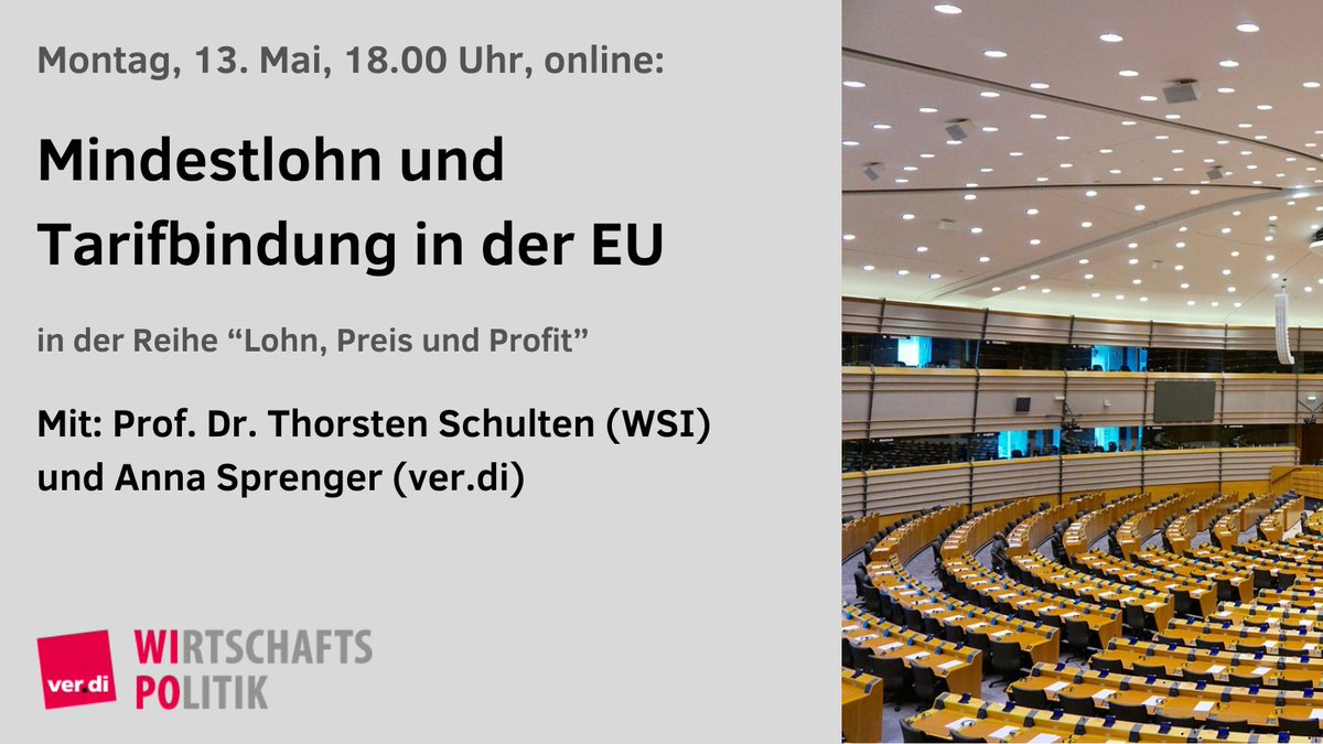 Save the date! Am 13. Mai, 18:00 Uhr diskutiere ich mit Anna Sprenger im Rahmen des Wirtschaftspodcast Lohn-Preis-Profit von @_verdi über #Mindestlöhne und #Tarifbindung in der EU ... onlinebiz.verdi-gpb.de/goto.php?targe…