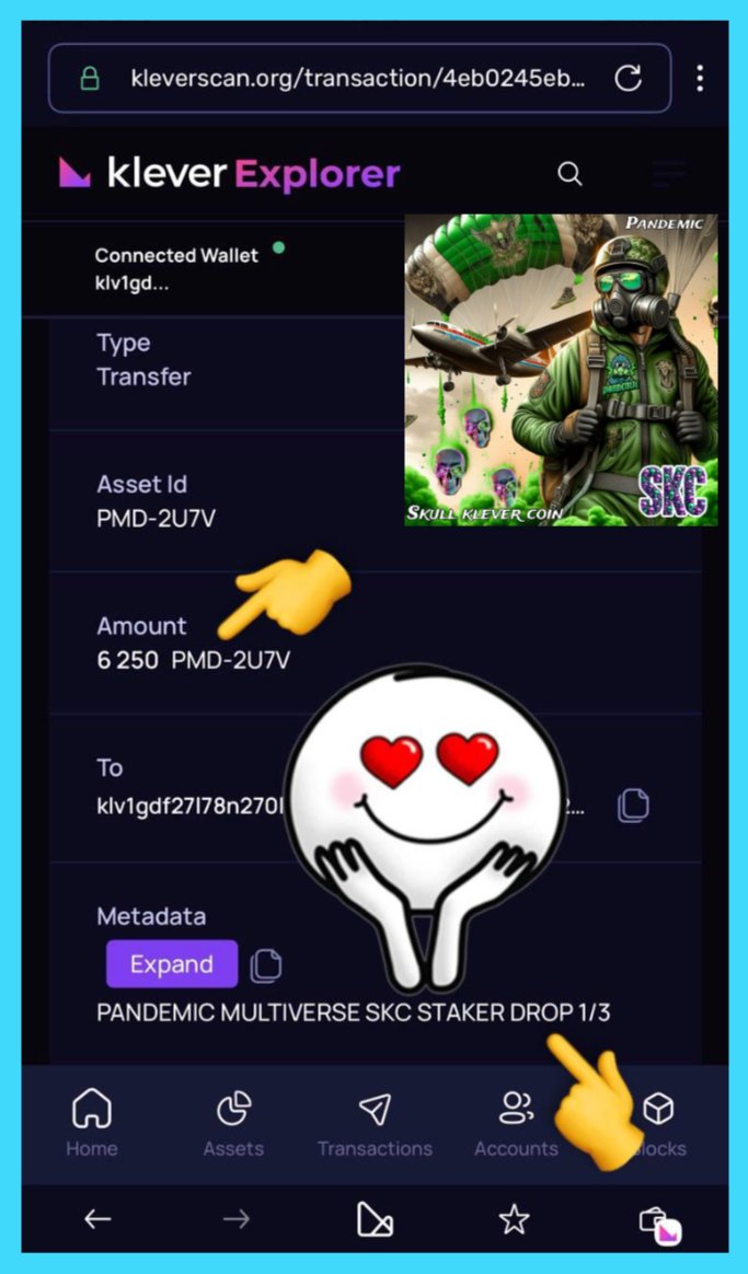 Wow! Awesome Airdrop for $SKC #KDA stakers! 💫💀💫

Thank you to the teams @SkullKleverCoin and 
@Pandemic_Games_! 🤗

It's amazing! 👏🤓

$SKC $PMD #Airdrop #KleverChain