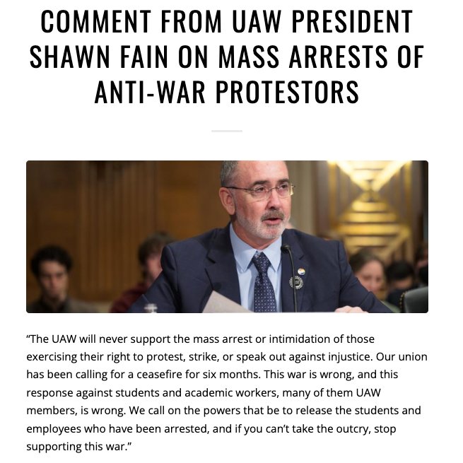 'If you can't take the outcry, stop supporting this war.' - @ShawnFainUAW

We encourage @UAW to rescind its endorsement of Biden.