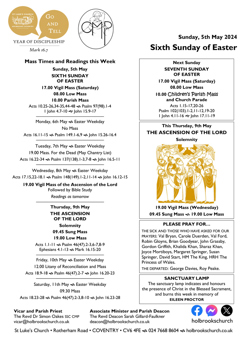 holbrookschurch's tweet photo. Sunday, 5th May and the week ahead @holbrookschurch. A booklet containing the Sunday Mass readings is available at https://t.co/FhuZUQiFiJ, and this week's newsletter can be downloaded at https://t.co/oKYZOXMS76. All are most welcome to join our family of faith. https://t.co/Xp5ncHhyuC