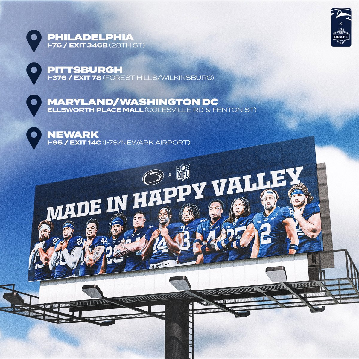 Be on the lookout. We put @PennStateFball billboards up in the following locations: 📍Philadelphia 📍Pittsburgh 📍Maryland/Washington DC 📍Newark #WeAre x @NFL