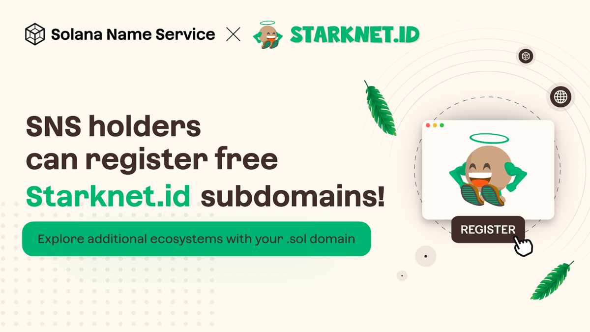 1/AND SO @bonfida 🤝 @Starknet_id All .sol holders can now register sol.stark domains for FREE! Free sub-registrations will ONLY last for a week (ending 09/05 23:59 UTC) grab it while you can 🆔 ↓ app.starknet.id/solana It's inspiring to partner with name services akin to…