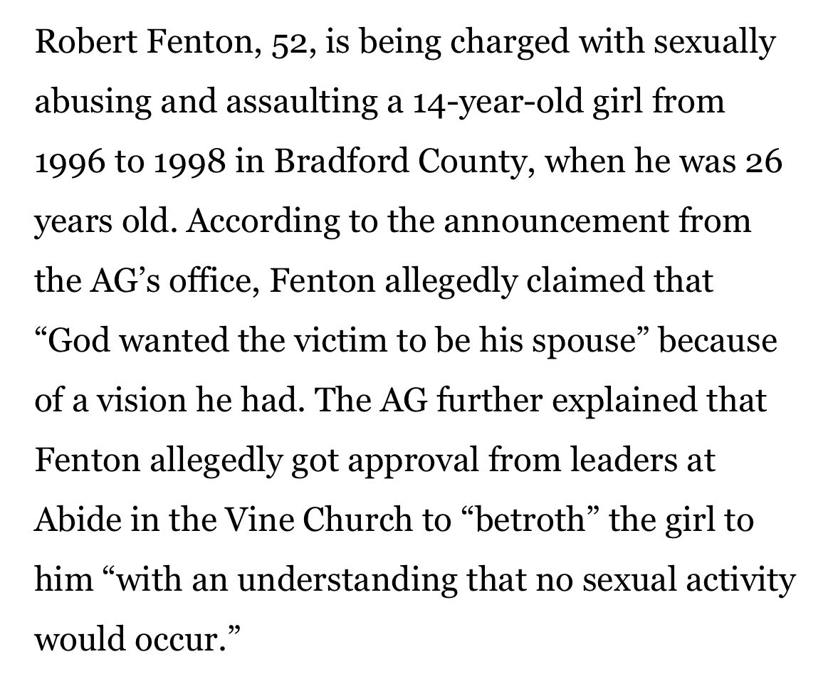 Fenton allegedly got approval from leaders at Abide in the Vine Church to 'betroth' the girl to him 'with an understanding that no sexual activity would occur.' mytwintiers.com/news-cat/local…