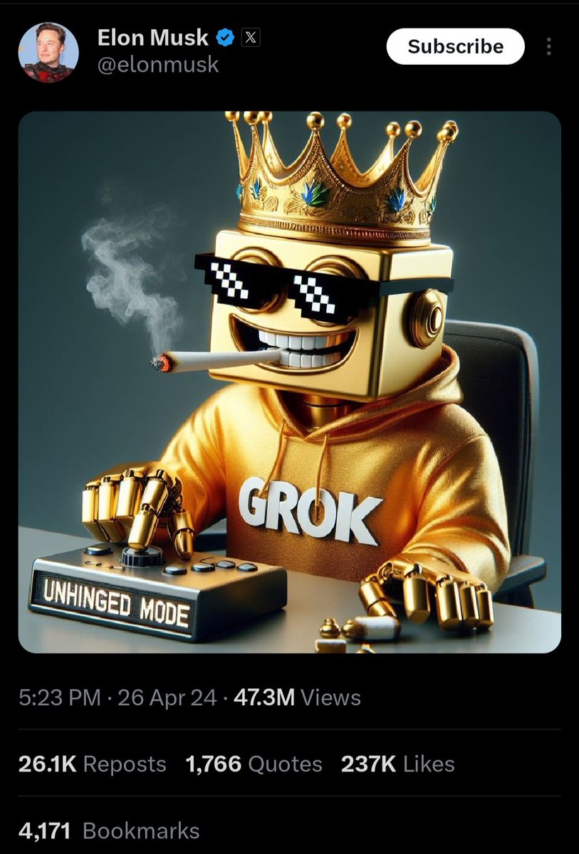 Just a reminder that the person who owns Grok Ai, the greatest innovator of modern history, the second richest man in the world and the most followed person on X posted another #GROK meme created by @Grok_Project community.

This has 47 M views. You should know what's coming!