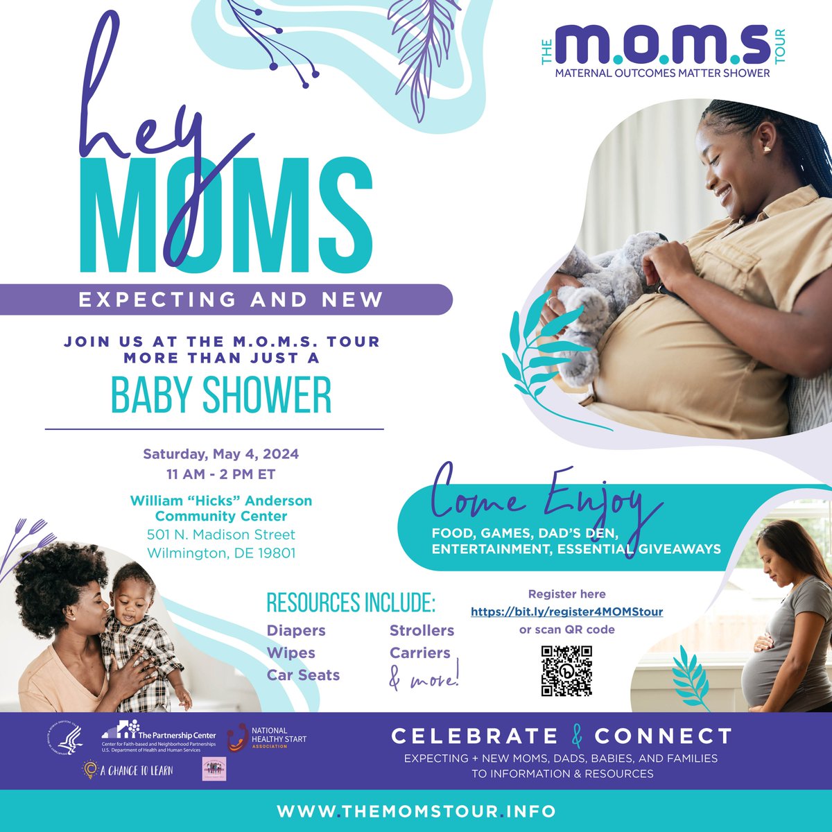 Calling all Moms and Dads in Wilmington! The M.O.M.S. Tour community baby shower will be at the Williams Hicks Anderson Community Center on May 4. @CocoLifeBlack @hhsregion3 @cityofwilmde #maternalhealth