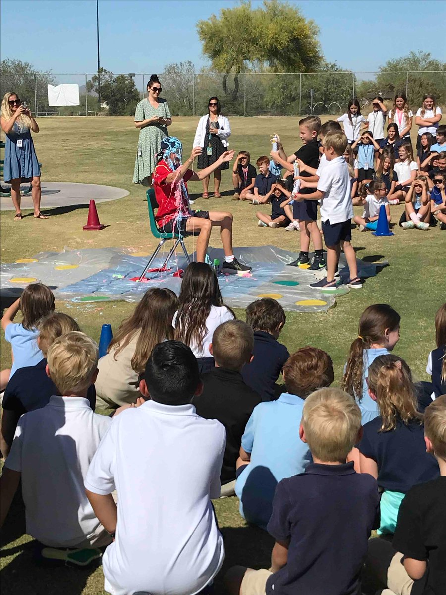 Ms. DeFeyter showed how “silly” she could be yesterday by letting our American Heart Association fundraising champs spray her with silly string for the whole elementary school yesterday!