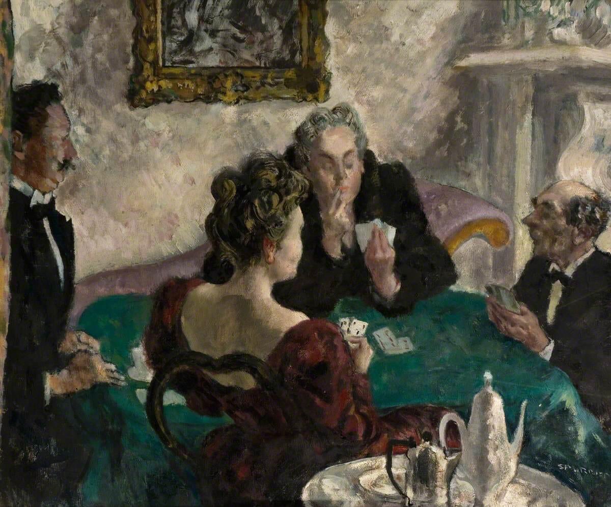 Steven Spurrier (1878–1961)
El juego de cartas (ca. 1948)
Óleo sobre lienzo 
49 x 60 cm
The Potteries Museum & Art Gallery