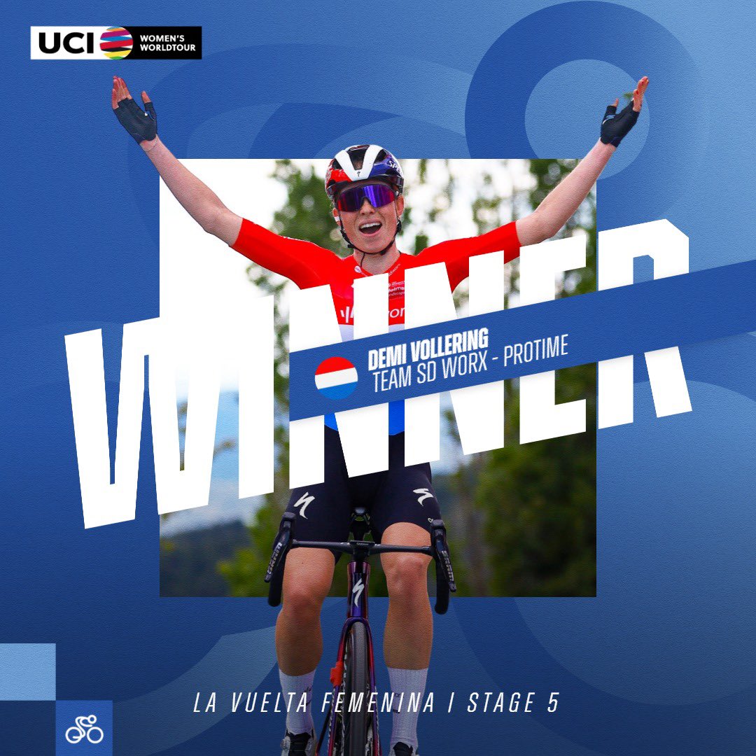 First mountain stage and @demivollering is already at the top 💪
She wins stage 5 of @LaVueltaFem 🏆

#UCIWWT #lavueltafemenina