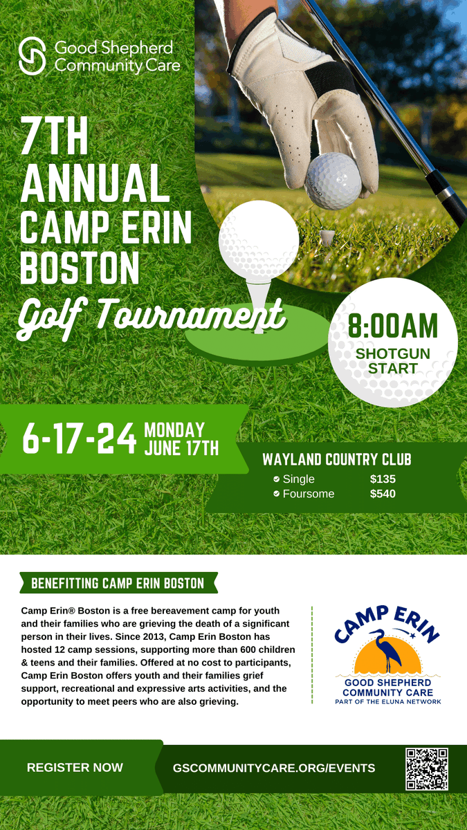 GSCommunityCare's tweet photo. Join us at the Wayland Country Club for a fun day of golfing and community building all while supporting a wonderful cause; proceeds help to support our free bereavement camps for children who are experiencing the loss of a loved one in their lives. ⛳️ https://t.co/L7mjyCg0tp https://t.co/kWhyjy18Tv