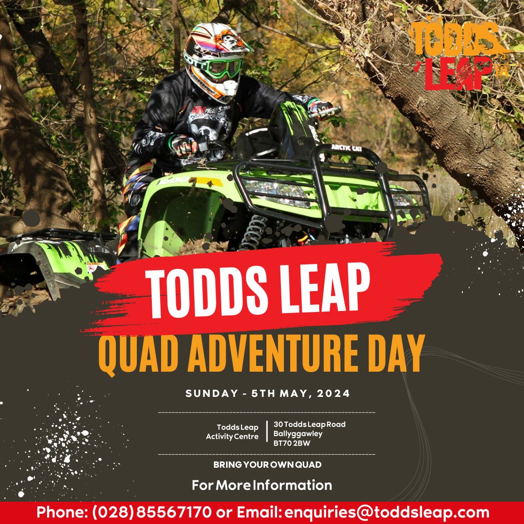 Todds Leap's first ever Quad Adventure Day is happening this Sunday 5th May!! 

Visit our Facebook Page for more information - facebook.com/toddsleap

#quadday #toddsleap