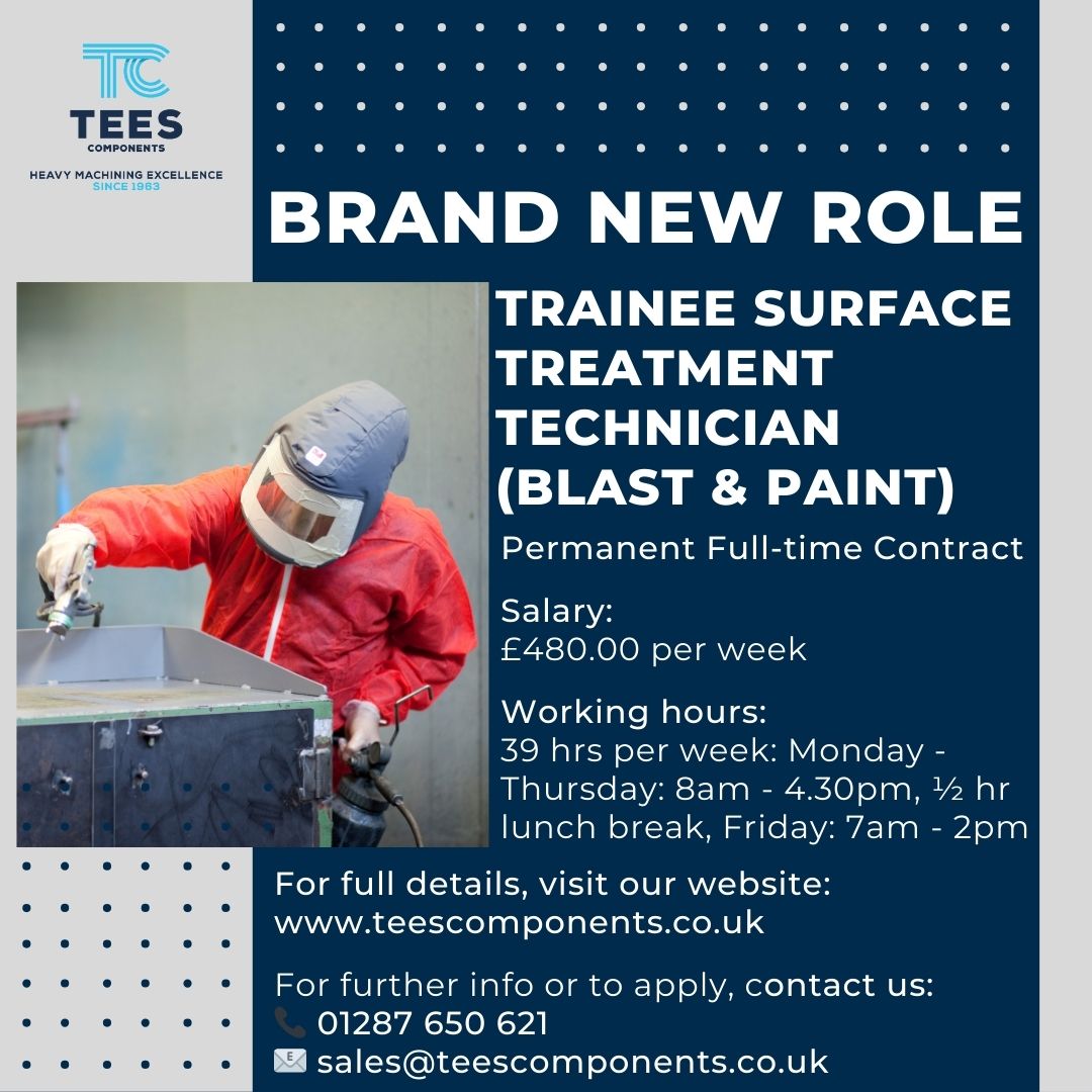 Learn & develop in our shot blast and paint facility, alongside one of the UK’s heaviest machine shops. In this role, you will undertake formal & on-the-job training in surface preparation, blasting, painting, inspection & checking, cleaning, & goods outgoing preparation. [2/4]