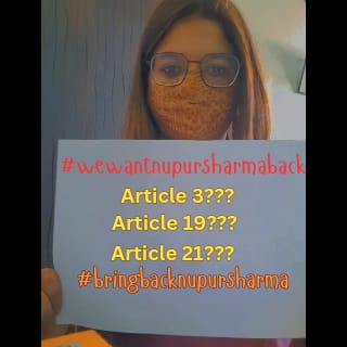 Article 19 gives freedom of speech to every Indian, we all Indians are with Nupur Sharma.
GS4

#BringBackNupurSharma 
सनातनी शेरनी नूपुर

अबकी बार 400 पार , मोदी सरकार हर बार
हिन्दू मुस्लिम सबकी सरकार , केवल और केवल बीजेपी सरकार
100% BJP को मतदान हर बार