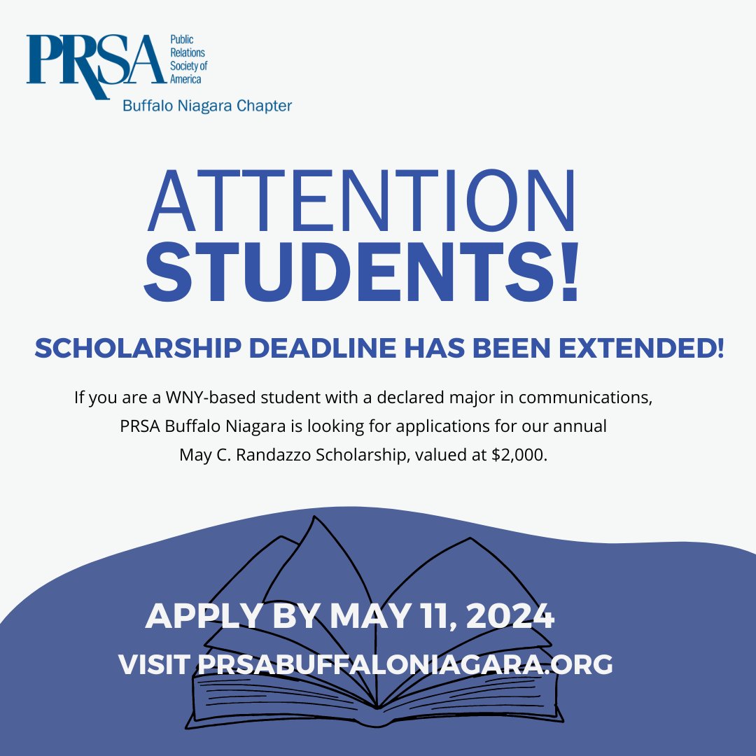 Attention WNY undergrad and grad students! Great news -- the deadline for the May C. Randazzo Scholarship has been extended to May 11 so there's still time to submit! To learn more and get started on your application, visit bit.ly/3tMVYTx.
