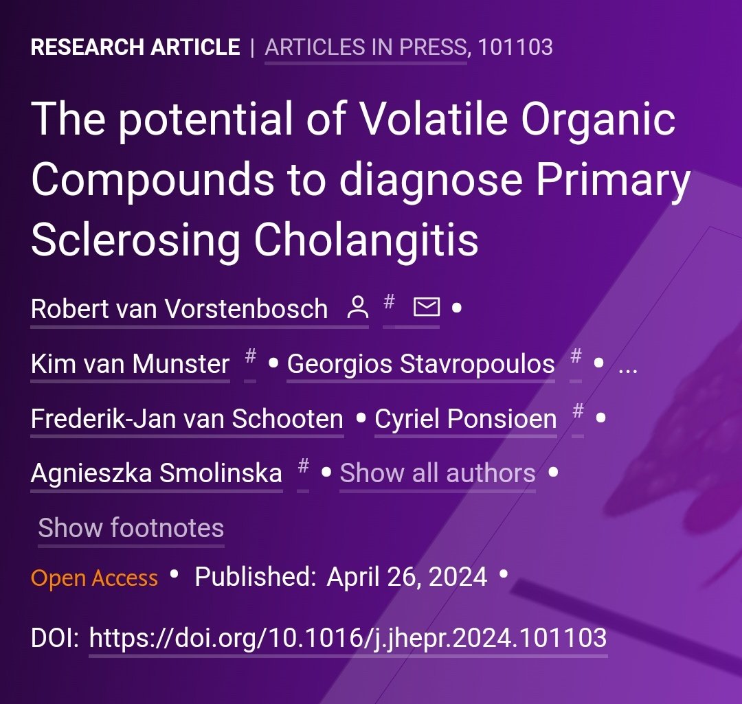 🟪 NEW Article in press❕ The potential of Volatile Organic Compounds to diagnose Primary Sclerosing Cholangitis 🔓#OpenAccess at 👉jhep-reports.eu/article/S2589-… #LiverTwitter #PrimarySclerosingCholangitis