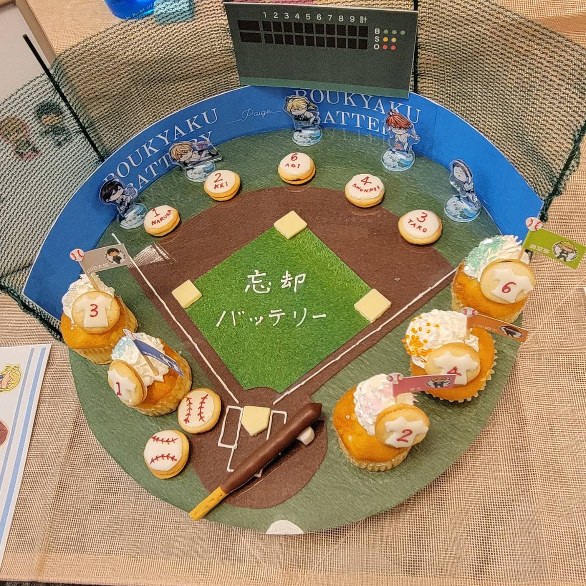 mahan0A's tweet photo. 1日限定の忘却バッテリーカフェ🥰
構想から制作から完成まで、職場の方達が私の大好きに快く協力してくれました😭💓
ウェルカムボードの文字や球場内など全てお菓子で出来ています🍫🍪
#忘却バッテリーFAコンテスト
#フォト部門 https://t.co/SF9qhvcwRk