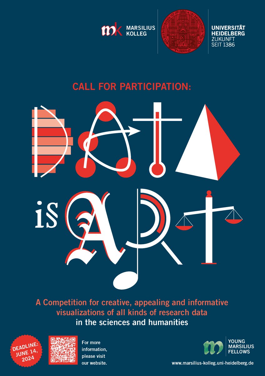 CALL FOR PARTICIPATION Competition #DATAisART of the Young #Marsilius Fellows 2023-24; Creative, appealing and informative visualization of data (in the broadest sense); Target group: Students and scholars from all disciplines. 👉Deadline: June 14, 2024