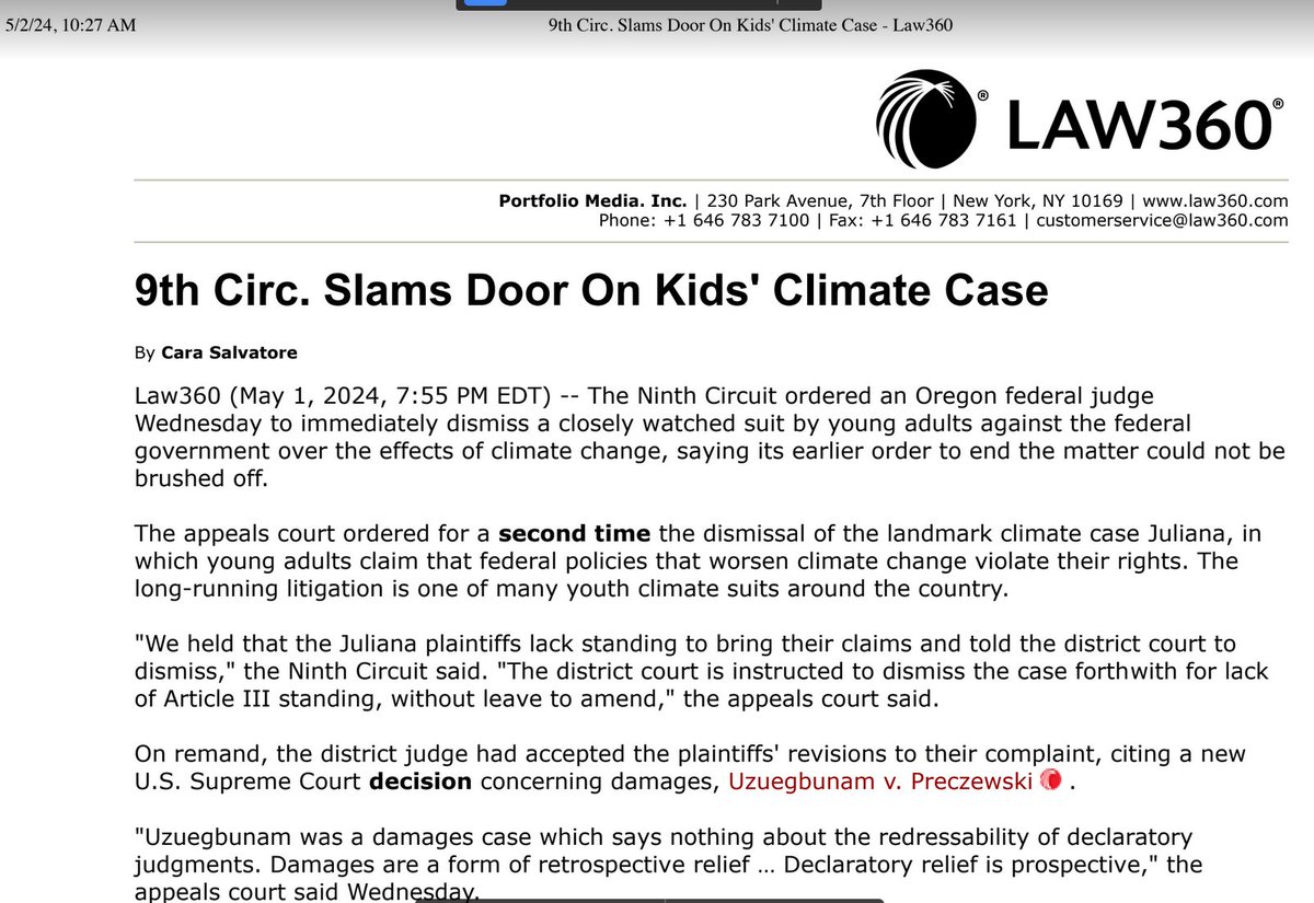 Turns out my victory in a Ninth Circuit appeal I argued in the Trump Administration over the 'landmark' 'Climate Kids' trying to have one District Judge in Oregon run U.S. climate and energy policy is quite durable.

The Ninth Circuit ordered the District Court to dismiss the…