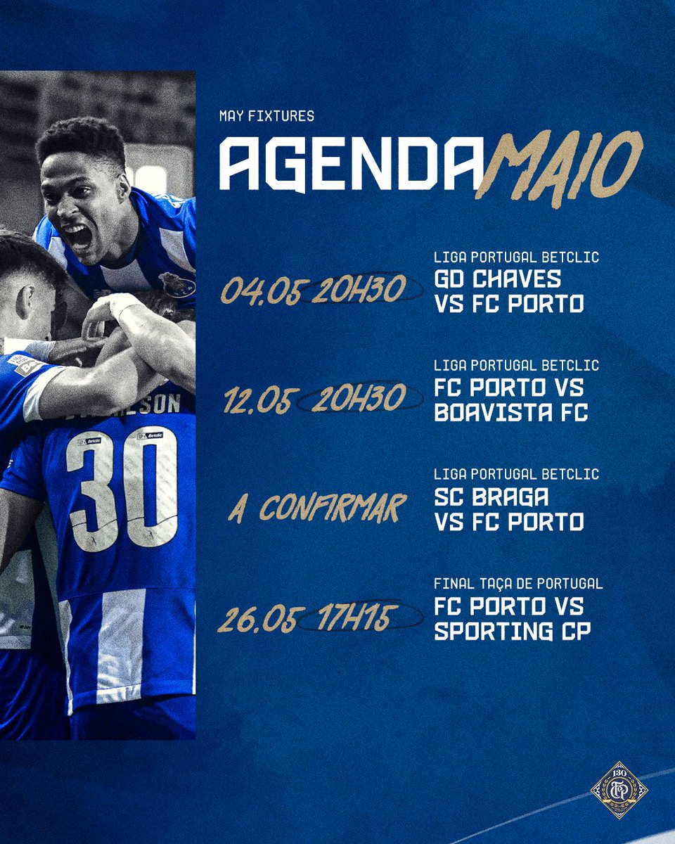 #SaveTheDate 🔵⚪ Calendário de maio 💪

#FCPorto