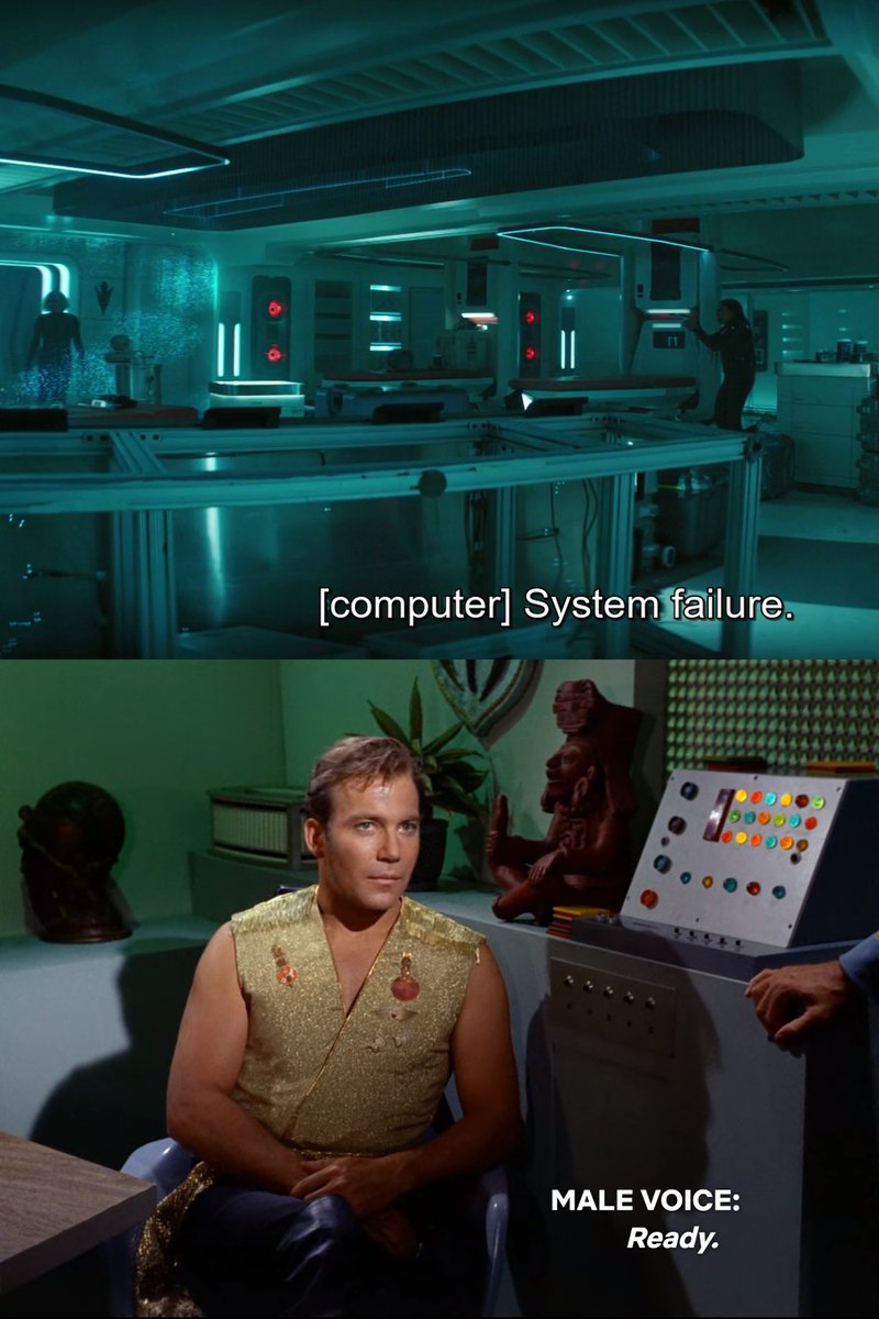 One cool detail that was brought back for #StarTrekDiscovery's 'Mirrors'⬆️ is the fact that the ISS Enterprise computer speaks with a male voice, just like it did in #StarTrekTOS' 'Mirror, Mirror'⬇️. Notice Kirk's suprised look! :-)
