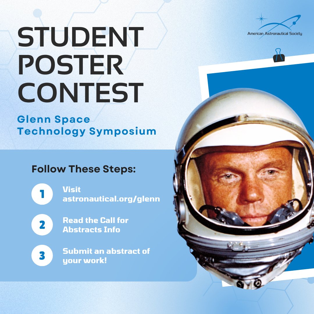 🚨 STUDENTS 🚨 The Glenn Space Technology Symposium is back on July 15-17 in Cleveland with another Student Poster Contest! The Call for Abstracts is OPEN. Abstracts are due June 14 at 11:59PM EST. Don't wait, submit now! More info at bit.ly/3Qs5y6l 🔗