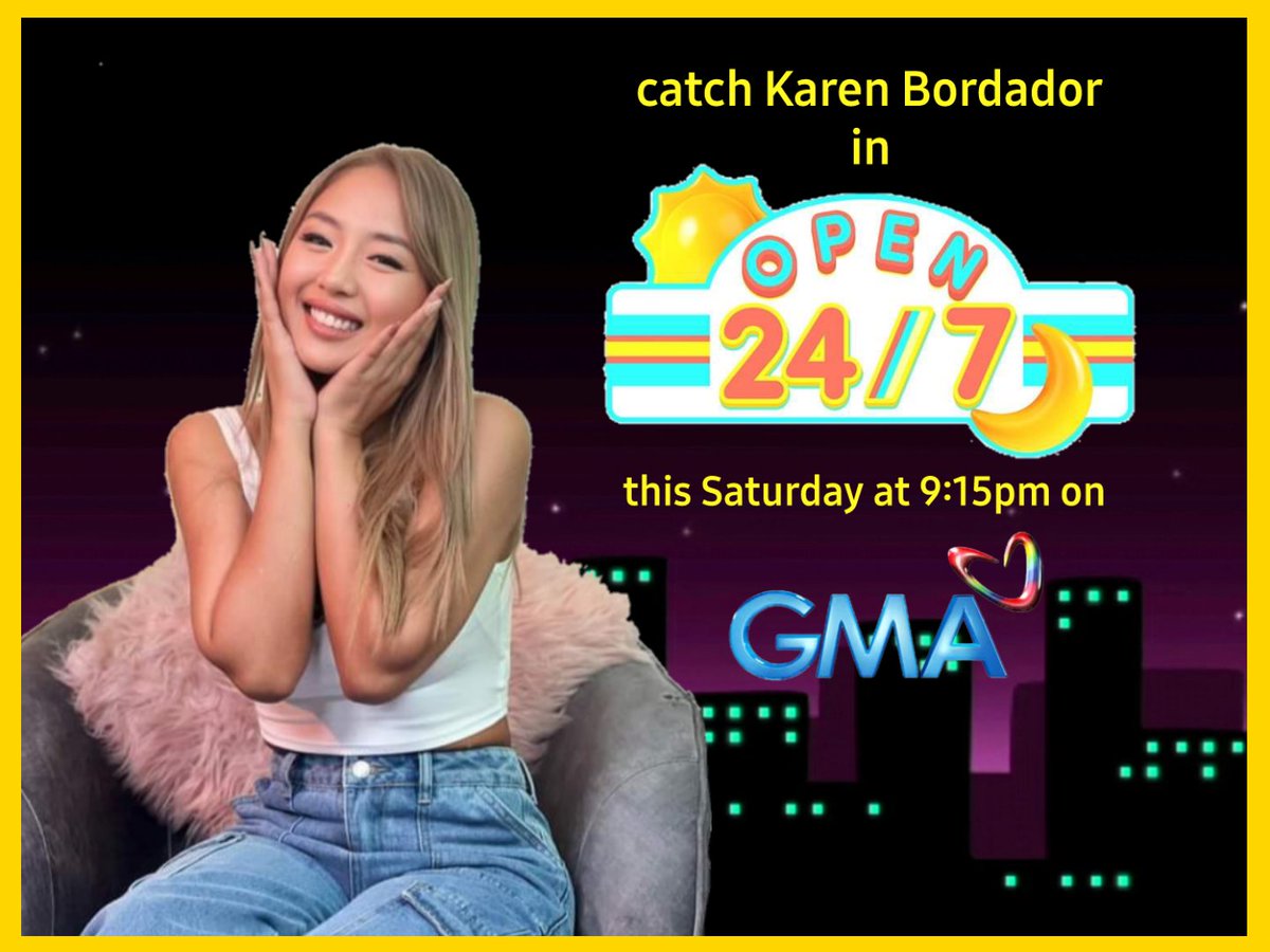 Catch Karen Bordador as guest appearance in Open 24/7, this Saturday, May 4 at 9:15pm on GMA! ☀️🌙✨

#KarenBordador #Open247 #GMAnetwork #MissBrightside #MsBrightside #P24D0502 @Karen_Bordador